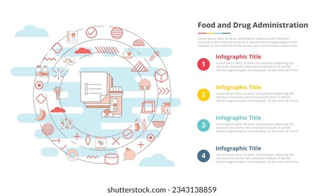 el concepto de administración de alimentos y drogas de fda para el banner de plantilla de infografía con información de lista de cuatro puntos