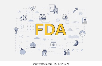 fda food and drug administration concept with icon set with big word or text on center