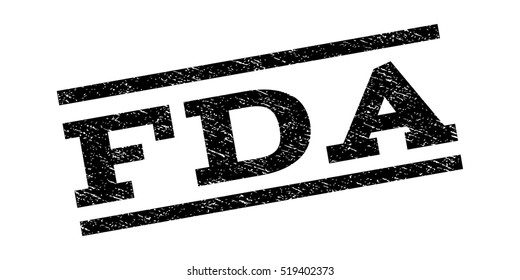 FDA watermark stamp. Text caption between parallel lines with grunge design style. Rubber seal stamp with unclean texture. Vector black color ink imprint on a white background.