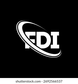 Logo de la IED. Carta de IED. Diseño del logotipo de la carta FDI. Logo inicial de la IED vinculado con el círculo y el logotipo del monograma en mayúsculas. Tipografía FDI para tecnología, negocio y marca inmobiliaria.