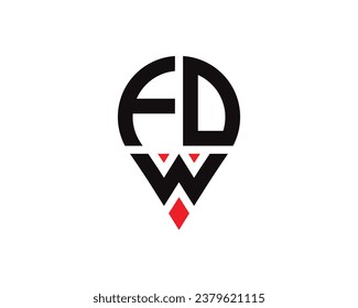 FDW letter location shape logo design. FDW letter location logo simple design.