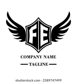 FE A bold winged shield emblem with customizable initials A-Z. Sleek black-and-white vector, perfect for branding, sports teams, motorcycle clubs, gaming,apparel and High-quality
