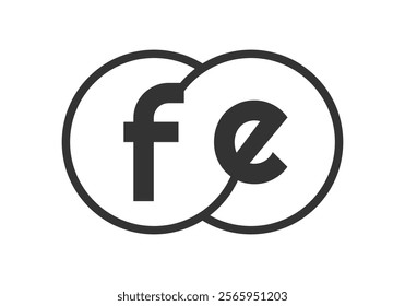 FE business company emblem with outline rounds and letters f e. Logo template of two merged circles for brand identity, logotype. Vector Infinity symbol  and technology sign.