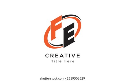 FE creative letter logo with circle area. Initial letter FE linked circle uppercase monogram logo. FE initial letter logo vector design.
