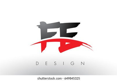 FE F E Brush Logo Letters Design with Red and Black Colors and Brush Letter Concept.
