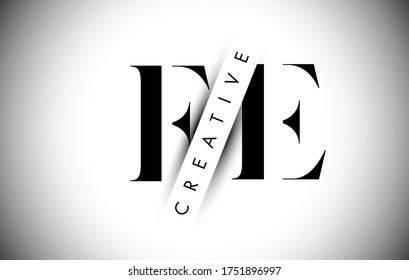 Logo de la carta FE F E con un corte de sombra creativo y diseño de ilustración de vectores de texto de capas superiores.