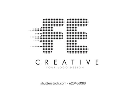 FE F E Letter Logo Design with Black Dots and Bubble Trails.