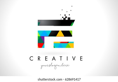 FE F E Letter Logo with Colorful Vivid Triangles Texture Design Vector Illustration.