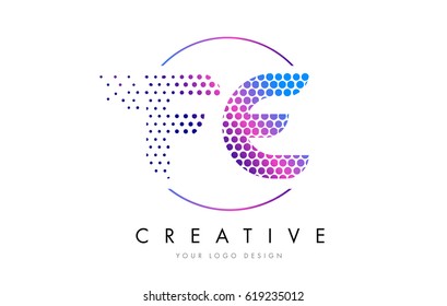 FE F E Pink Magenta Dotted Bubble Letter Logo Design. Dots Lettering Vector Illustration