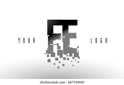 FE F E Pixel Letter Logo with Digital Shattered Black Squares. Creative Letters Vector Illustration.