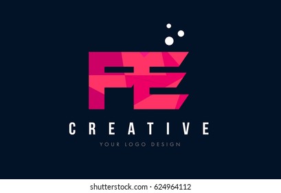 FE F E Purple Letter Logo Design with Low Poly Pink Triangles Concept