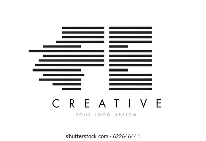 FE F E Zebra Letter Logo Design with Black and White Stripes Vector