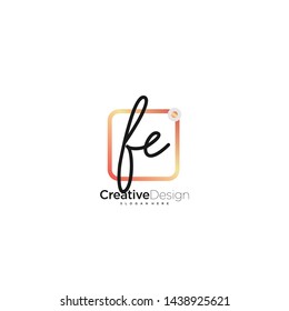FE initial handwriting with color logo icon template vector.