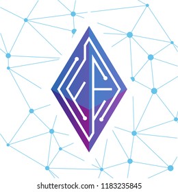 FE Initial letter block chain logo icon vector template. Looping mono line circuit letter on rhombus cube logo