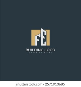 FE initial letter building logo for real estate with square design