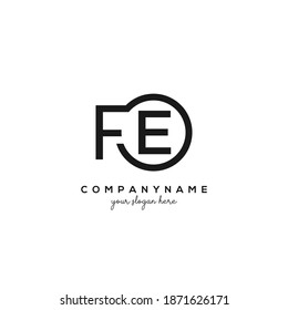 FE Initial letter logo inside circle shape inside rounded black monogram