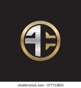 FE initial letters circle elegant logo golden silver black background