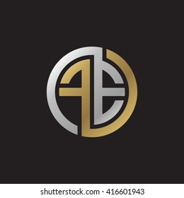 FE initial letters loop linked circle elegant logo golden silver black background