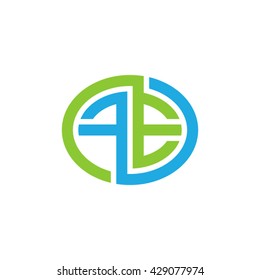 FE initial letters looping linked ellipse logo blue green