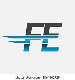 FE initial logo company name colored black and blue, Simple and Modern Logo Design.