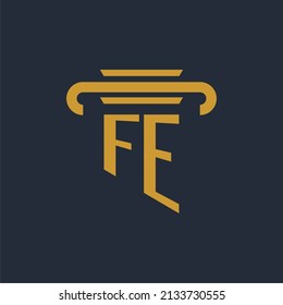 FE initial logo monogram with pillar icon design vector image