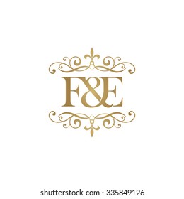 F&E Initial logo. Ornament ampersand monogram golden logo