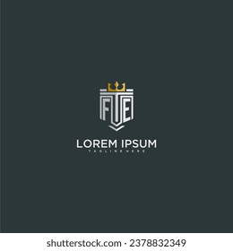 FE initial monogram for crown and shield logo design