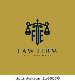 FE initial monogram for lawfirm logo with sword and scale