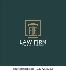 FE initial monogram logo for lawfirm with pillar design in creative square