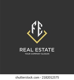 FE initial monogram logo for real estate with polygon style