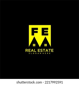 FE initial monogram logo real estate in square style design