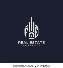 FE initial monogram logo for real estate with creative circle design vector