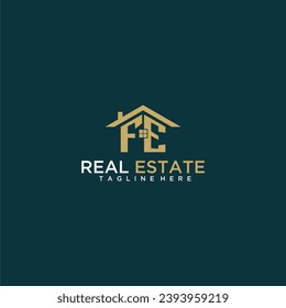 FE initial monogram logo for real estate with home shape creative design