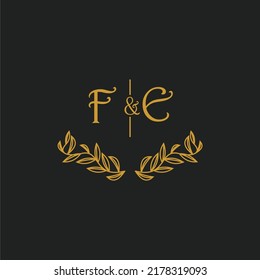 FE initial monogram wedding with creative leaf line