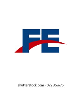 FE initial overlapping swoosh letter logo blue red