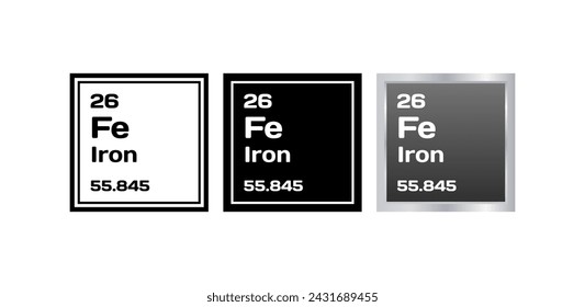 Fe Iron chemical element. Fe chemical element plates. Flat and silhouette style. Vector icons