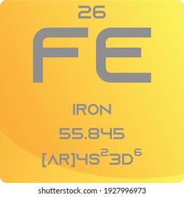 Fe Iron Transition metal Chemical Element vector illustration diagram, with atomic number, mass and electron configuration. Simple gradient flat hexagon design for education, lab, science class.