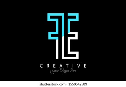 FE Letter Design Logo Concept with Blue and White Colors isolated on black background. Letter FE Logotype Vector Illustration