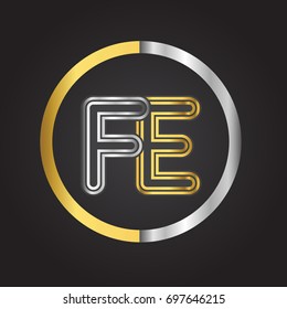 FE Letter logo in a circle. gold and silver colored. Vector design template elements for your business or company identity.
