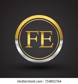 FE Letter logo in a circle, gold and silver colored. Vector design template elements for your business or company identity.