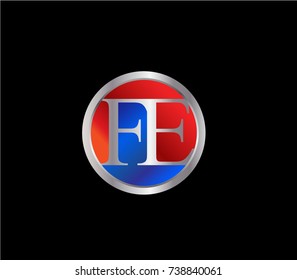 FE Letter logo Design in a circle. Blue and silver colored