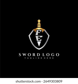 Letra FE monograma de luxo para imagem estilo escudo e espada