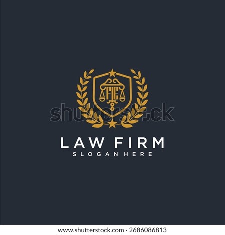 FE letter monogram logo for lawfirm with pillar and leaf image design