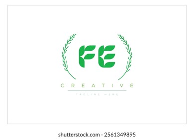 FE letters eco logo with leaf. Fresh nature and healthy leaf logo design.