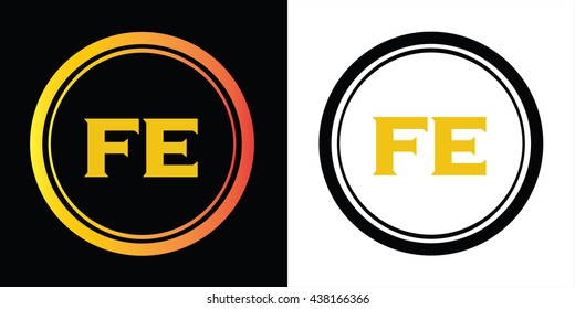 FE letters icon design template elements in abstract background logo, design identity in circle, alphabet letter