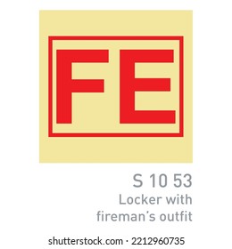 FE, Locker with fireman's outfit sign - International Fire Control and Safety Signs - locker outfit - Industrial Signs