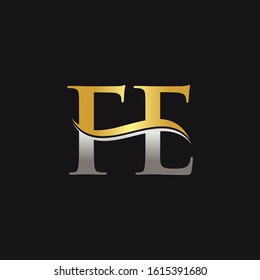 FE Logo Design Gold Red With Black Background. Abstract Letter FE Vector Illustration