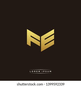 FE Logo Letter Initial Logo Designs Templete with Gold and Black Background