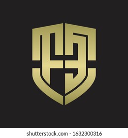 FE Logo monogram with emblem shield shape design isolated gold colors on black background