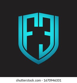 FE-Logo-Monogramm mit Emblem-Schild-Design einzeln auf schwarzem Hintergrund